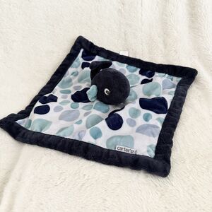 Carter's Baby Whale Lovey Security Blanket Navy Blue Trim Polka Dots Plush Toy